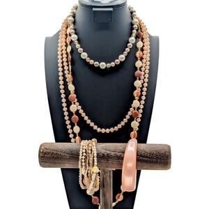 Peachy Pink Lot of VTG to Modern Mixed Jewelry Lot of 3 Necklaces & 2 Bracelets